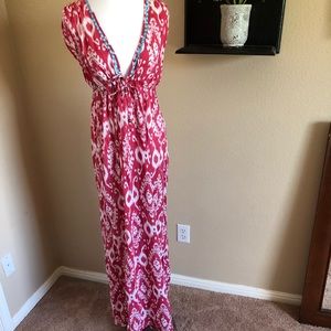 Swim Maxi Dress Coverup Pink and White